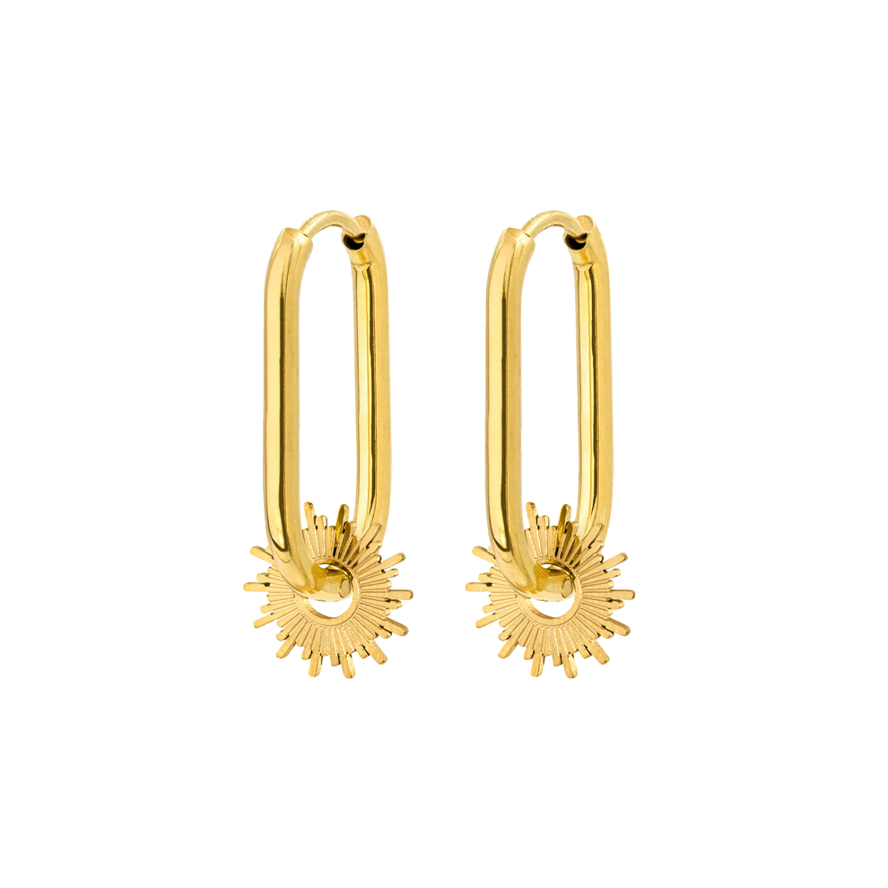 Sun Ray Oval Hoops Small Gold